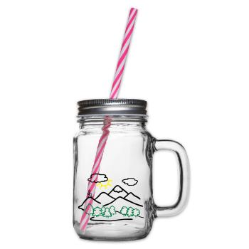 Hiking, Nature Drawing - Glass jar with handle and screw cap - clear - Right