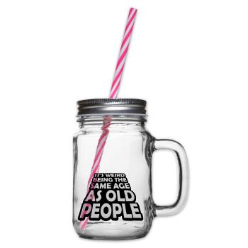 being old people age - Glass jar with handle and screw cap - clear - Right