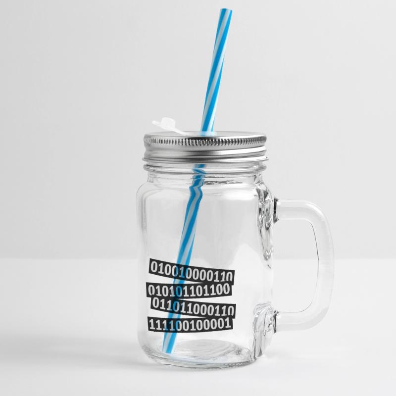 Binary Code Program Language Glass jar with handle and screw cap