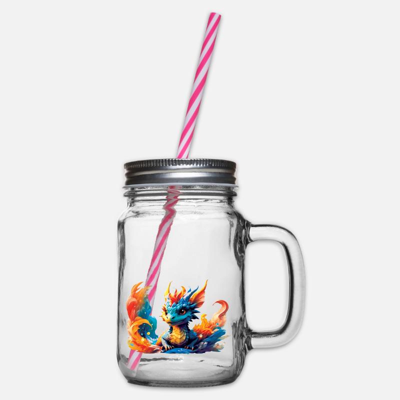 dragon, feu, enfant, bleu, cornes, garçon, ami - Bocal à boisson - transparent