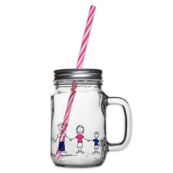 family_dad_and_mom_with_boy_3c - Glass jar with handle and screw cap - clear - Right