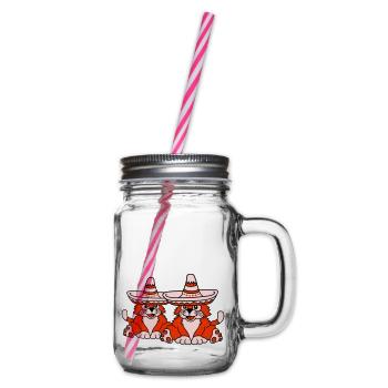 2 Sombrero Hat Cats Mexican Culture Friends - Glass jar with handle and screw cap - clear - Right