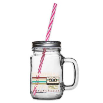 51st Birthday Original April Vintage 1974 - Glass jar with handle and screw cap - clear - Right