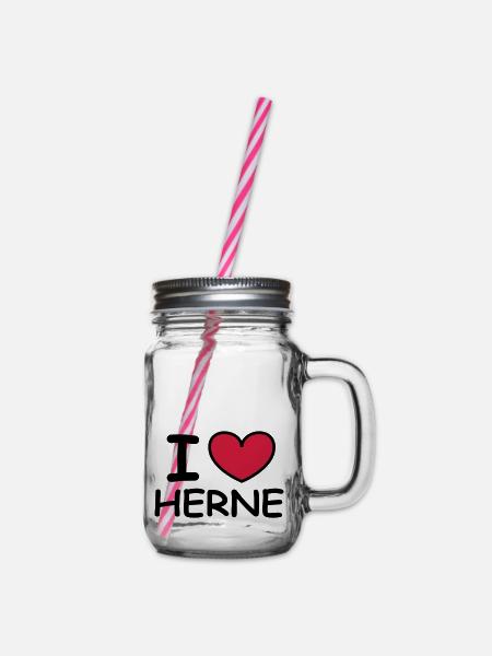 I ♥ Herne - Henkelglas mit Schraubdeckel - Klar