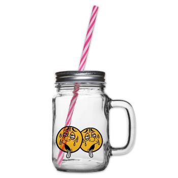 2 friends team couple face cartoon cartoon circle ru - Glass jar with handle and screw cap - clear - Right