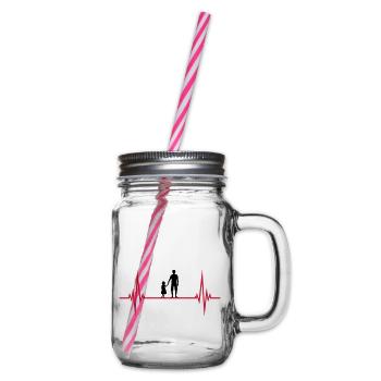 heart rate pulse dad father and daughter va - Glass jar with handle and screw cap - clear - Right
