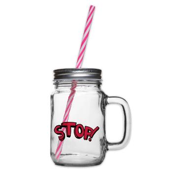 Stop standing remain comic saying - Glass jar with handle and screw cap - clear - Right