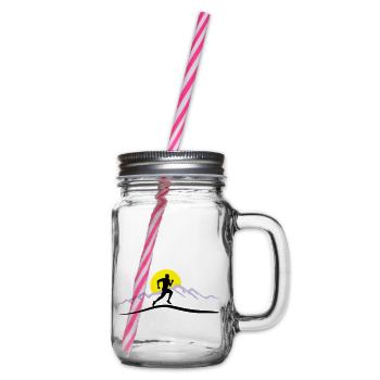 Running, Runner & Mountains & Sun - Glass jar with handle and screw cap - clear - Right