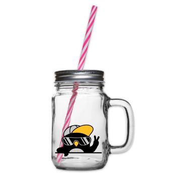 Peacezeichen cooler Pinguin Handzeichen - Henkelglas mit Schraubdeckel - Klar - Rechts