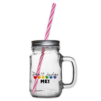 Regenbogenherzchen dont judge me schwarz - Henkelglas mit Schraubdeckel - Klar - Rechts