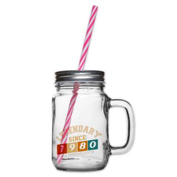 Legendary since 1980's vintage retro anniversary - Glass jar with handle and screw cap - clear - Right