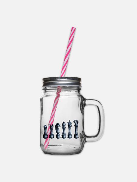 Illustration von blau glänzenden Schachfiguren - Henkelglas mit Schraubdeckel - Klar