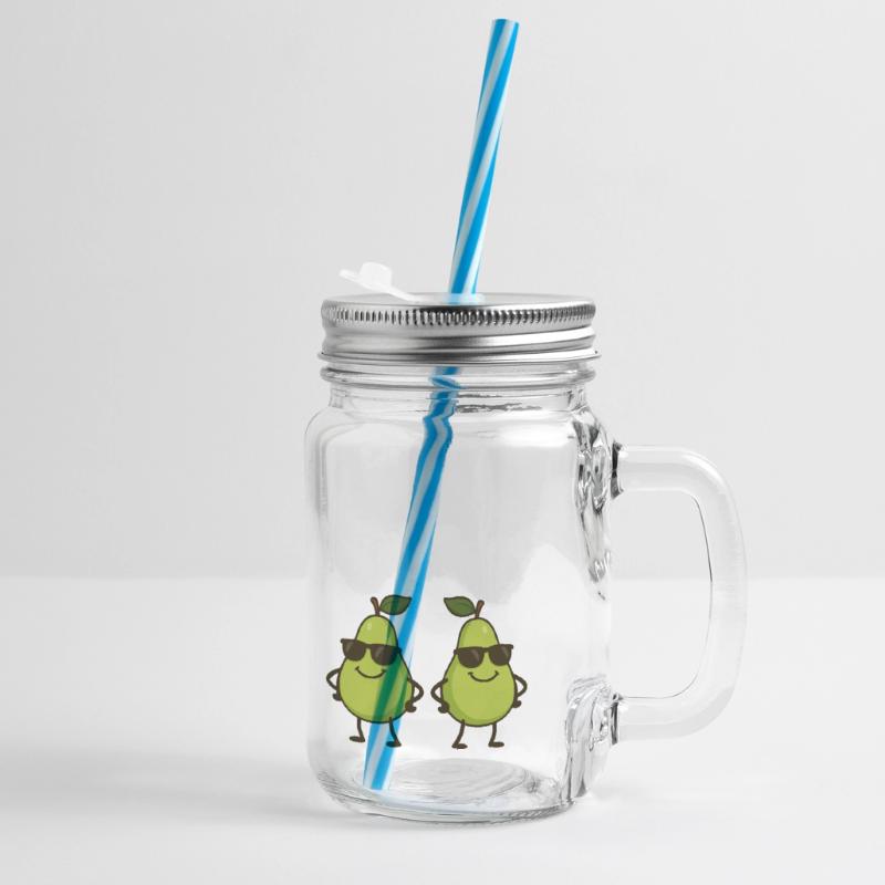 Pear Comic Cool 2 Glass jar with handle and screw cap