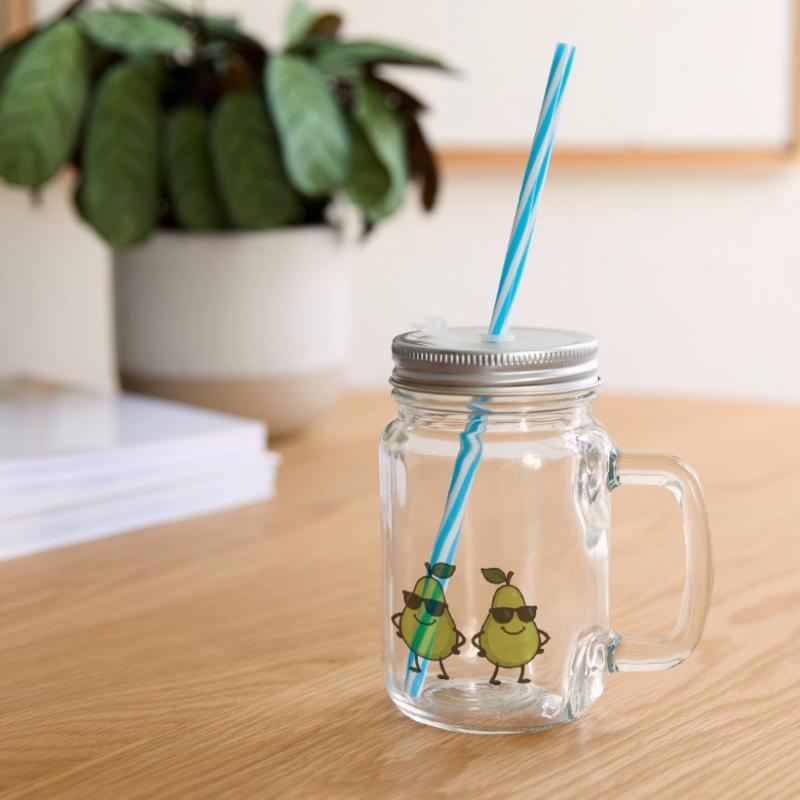 Pear Comic Cool 2 Glass jar with handle and screw cap
