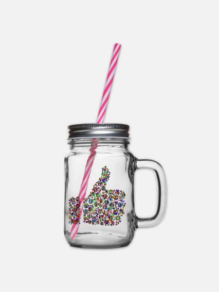 Regenbogenfarbener Daumen - Henkelglas mit Schraubdeckel - Klar