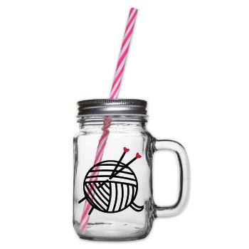 Wool ball of wool motif with heart knitting gifts - Glass jar with handle and screw cap - clear - Right