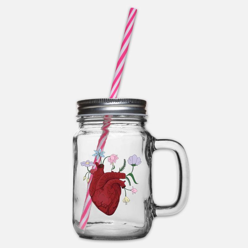 Coeur avec des fleurs en couleur - Bocal à boisson - transparent