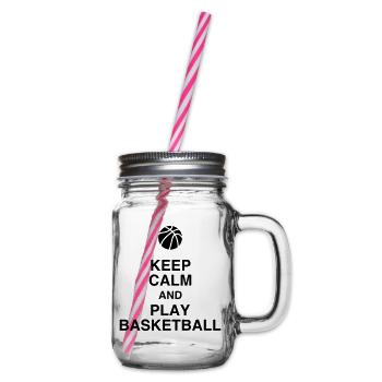 Basketball - Basket ball - Basket-ball - Baskette - Henkelglas mit Schraubdeckel - Klar - Rechts