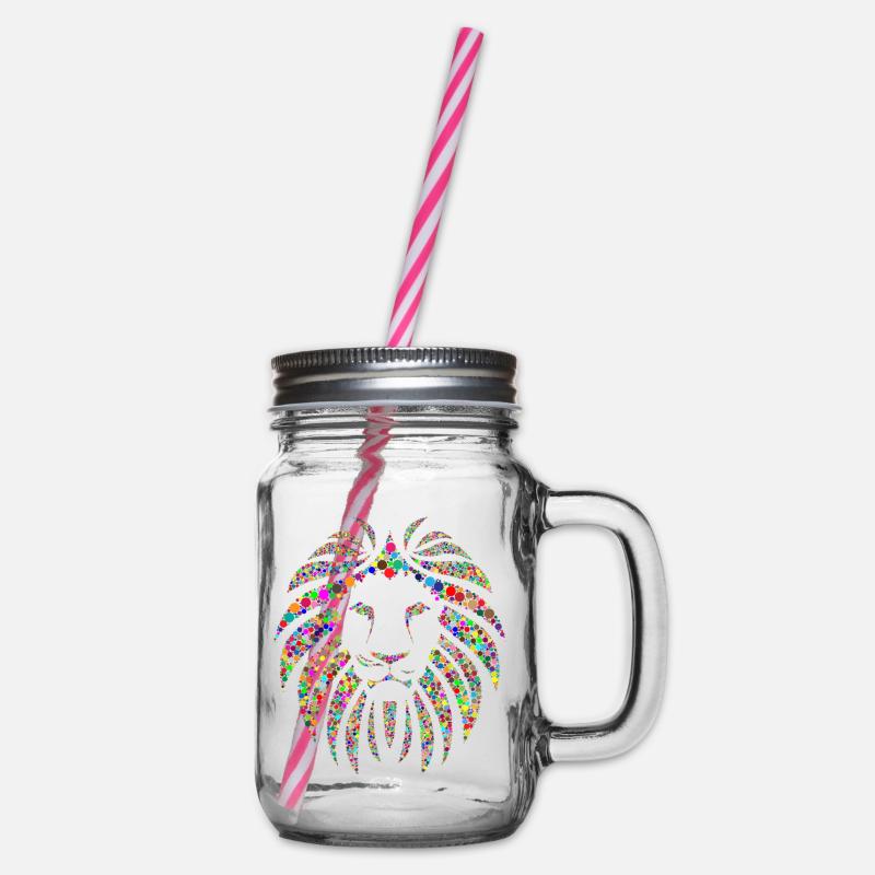 Lion colored modern cool - Glass jar with handle and screw cap - clear