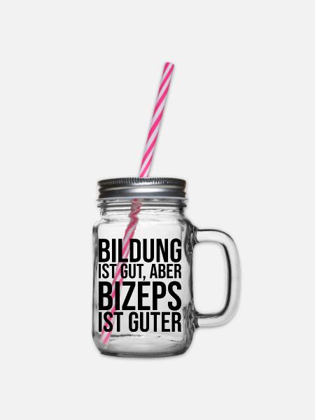 Lustige Sprüche Geschenk At Gym Fitness - Henkelglas mit Schraubdeckel - Klar