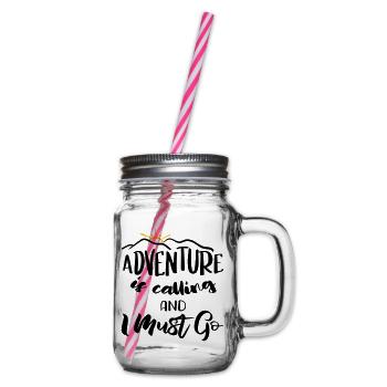 Adventure is calling and I must go - Fernweh Motiv - Henkelglas mit Schraubdeckel - Klar - Rechts