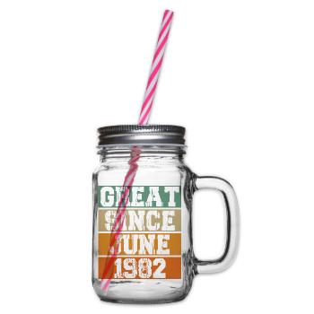 June 1982 Vintage Birthday Vintage Retro - Glass jar with handle and screw cap - clear - Right