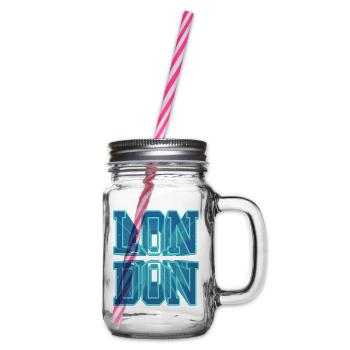 London England UK City 3D Font Skyline - Glass jar with handle and screw cap - clear - Right