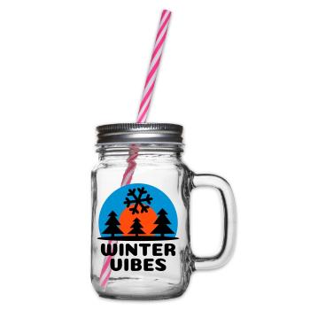 Winter vibes (sun, sky vault, snowflake) - Glass jar with handle and screw cap - clear - Right