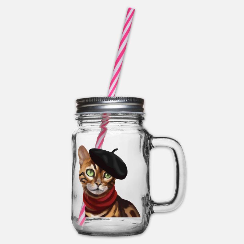 Chat Bengale avec casquette et écharpe - Bocal à boisson - transparent