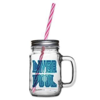 Liverpool England UK City 3D Font Skyline - Glass jar with handle and screw cap - clear - Right