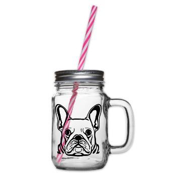 Dog's Head French Bulldog - Glass jar with handle and screw cap - clear - Right