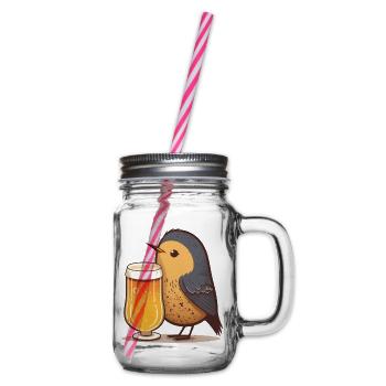 Kleiner Vogel mit Bier - Henkelglas mit Schraubdeckel - Klar - Rechts