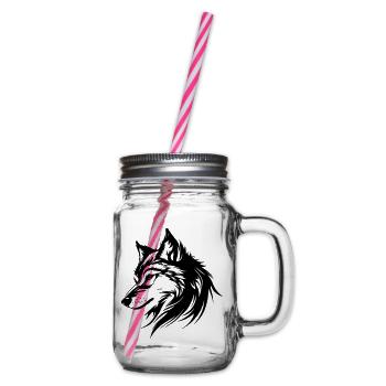 Wolf Silhouette - Henkelglas mit Schraubdeckel - Klar - Rechts