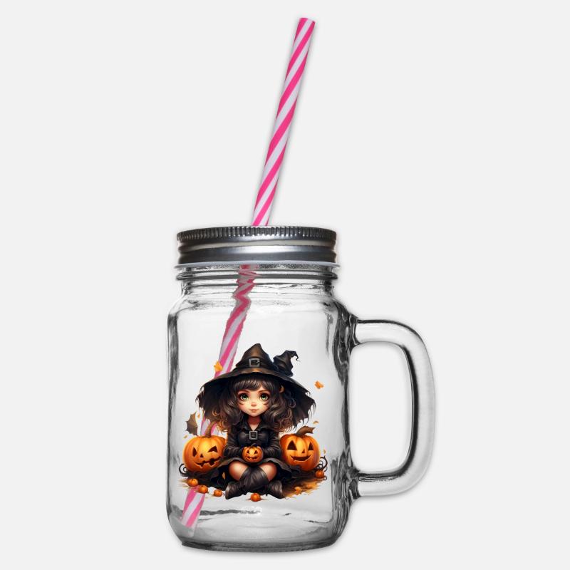 Sorcière citrouille d’Halloween - Bocal à boisson - transparent