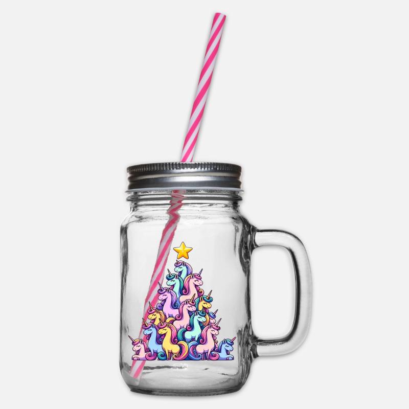 Einhorn Weihnachtsbaum Design - Henkelglas mit Schraubdeckel - Klar