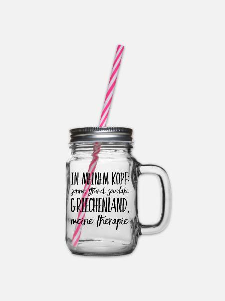 Lustiger Griechischer Spruch Griechenland Geschenk - Henkelglas mit Schraubdeckel - Klar