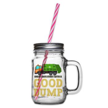 Garbage Truck Love Garbage Collection Child Boy I Gift - Glass jar with handle and screw cap - clear - Right