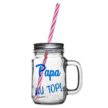 FATHER'S DAY. HAPPY FATHER'S DAY. DAD. HAPPY BIRTHDAY. - Glass jar with handle and screw cap - clear - Right