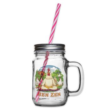 Hen Zen Rooster Meditation Yoga Chickens Farm - Glass jar with handle and screw cap - clear - Right