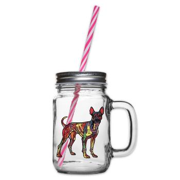 Dobermann Hund Halloween Comic Lustig - Henkelglas mit Schraubdeckel - Klar - Rechts