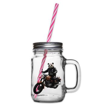 Biker Panda - Henkelglas mit Schraubdeckel - Klar - Rechts