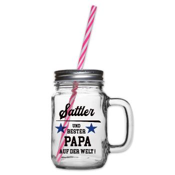 Sattler Bester Papa Sattlerei Autosattler - Henkelglas mit Schraubdeckel - Klar - Rechts