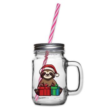 Sloth Christmas Gifts - Glass jar with handle and screw cap - clear - Right