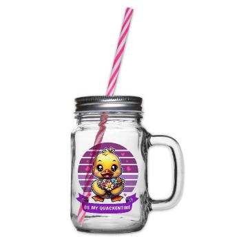 Charming Cartoon Duck Holding Flowers Valentines - Glass jar with handle and screw cap - clear - Right