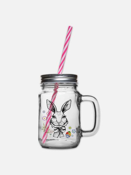 Hase mit Blumen und Osterei - Henkelglas mit Schraubdeckel - Klar