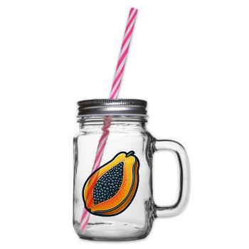 Halb Papaya Pop Art - Henkelglas mit Schraubdeckel - Klar - Rechts
