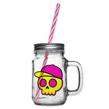 Neon Skull Cap Design - Henkelglas mit Schraubdeckel - Klar - Rechts