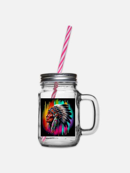 Amerikanisch, Indianer, Amerikaner - Henkelglas mit Schraubdeckel - Klar