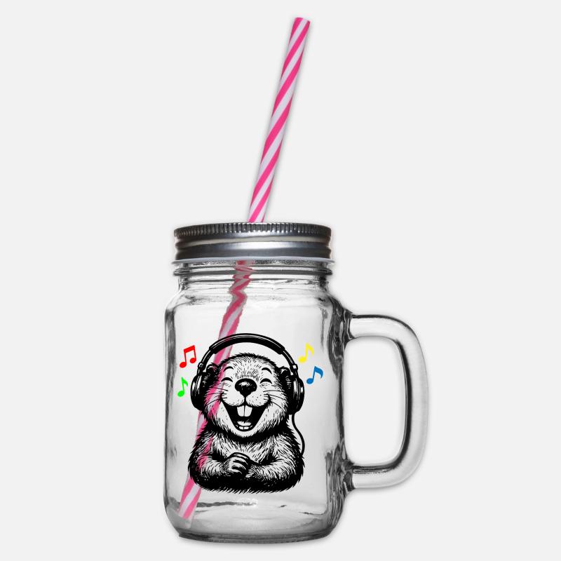 Happy Beaver avec casque Biber DJ Design - Bocal à boisson - transparent