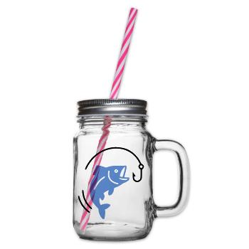 Fishing fish on hook logo - Glass jar with handle and screw cap - clear - Right
